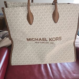 Michael Kors Cream and Brown  Travel Tote